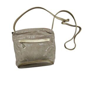 Vintage Dawli Genuine Leather Gold Crossbody Bag With Zip Pocket Made‎ In USA